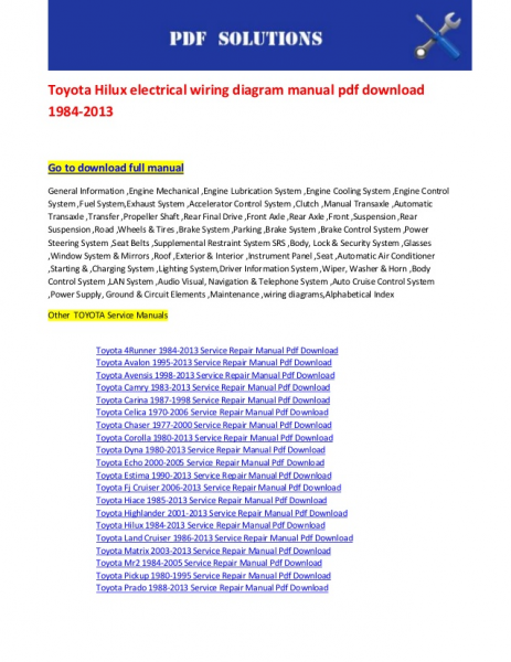 Toyota hilux electrical wiring diagram manual pdf download 1984 2013