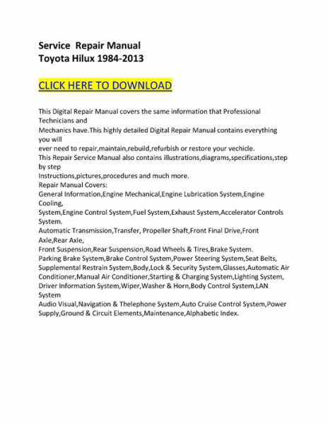 Service Repair Manual Toyota Hilux 1984-2013 screenshot