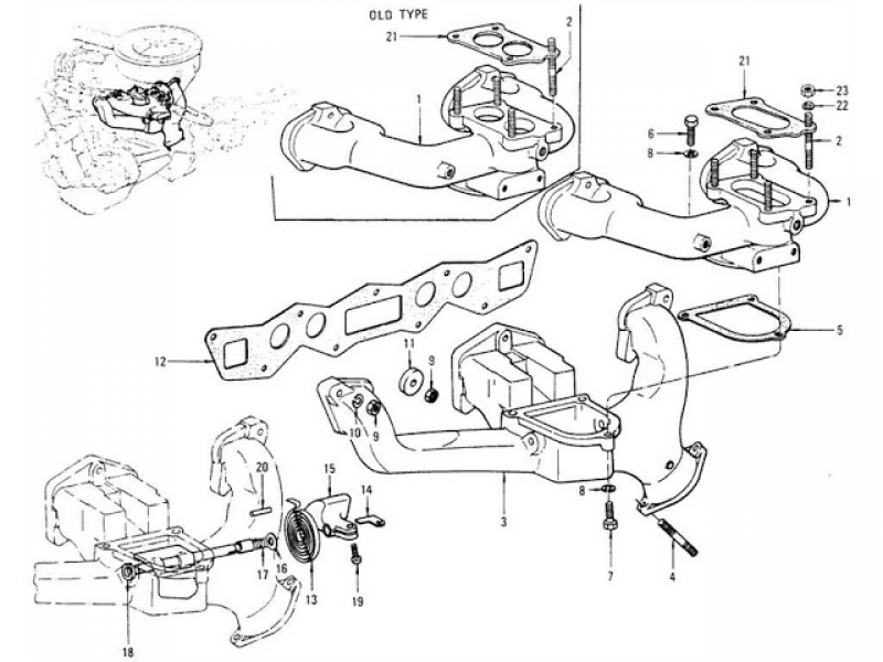 Datsun Sunny 1200 Parts illustration no. 008-1 Manifold