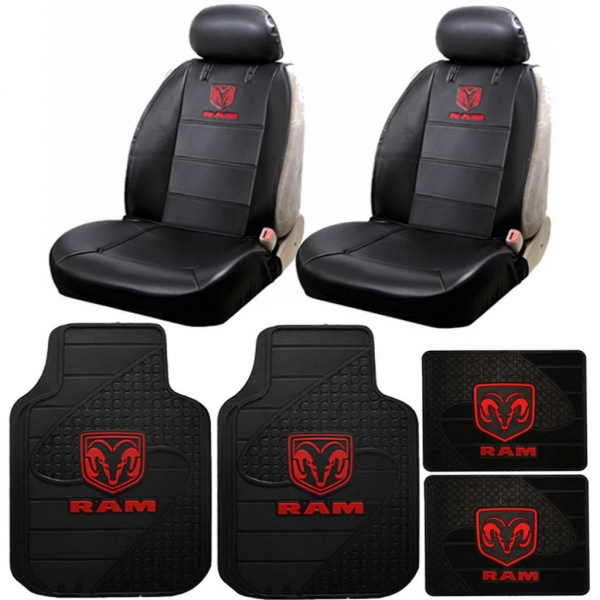 8pc Dodge Ram Synthetic Leather Seat Covers Front Rear Rubber Floor ...