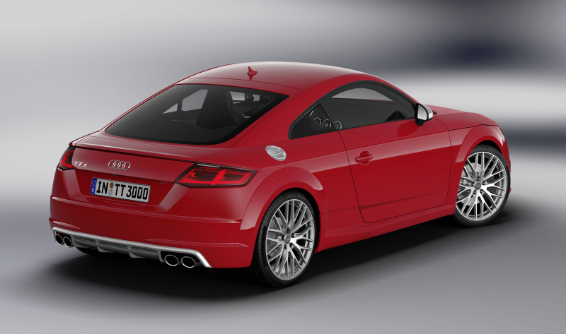 The 2015 Audi TTS in Tango Red color.