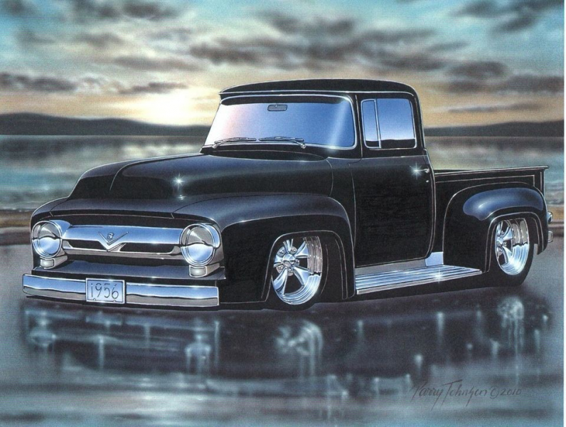 1956 Ford F100 Pickup Truck Hot Rod Art Print black