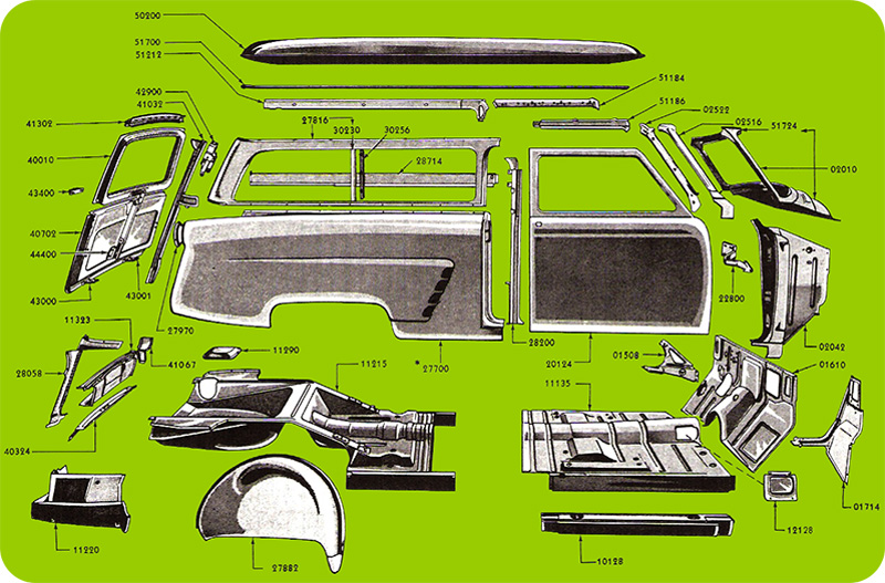 1952 Ford Mainline Ranch Wagon Body Parts Illustration