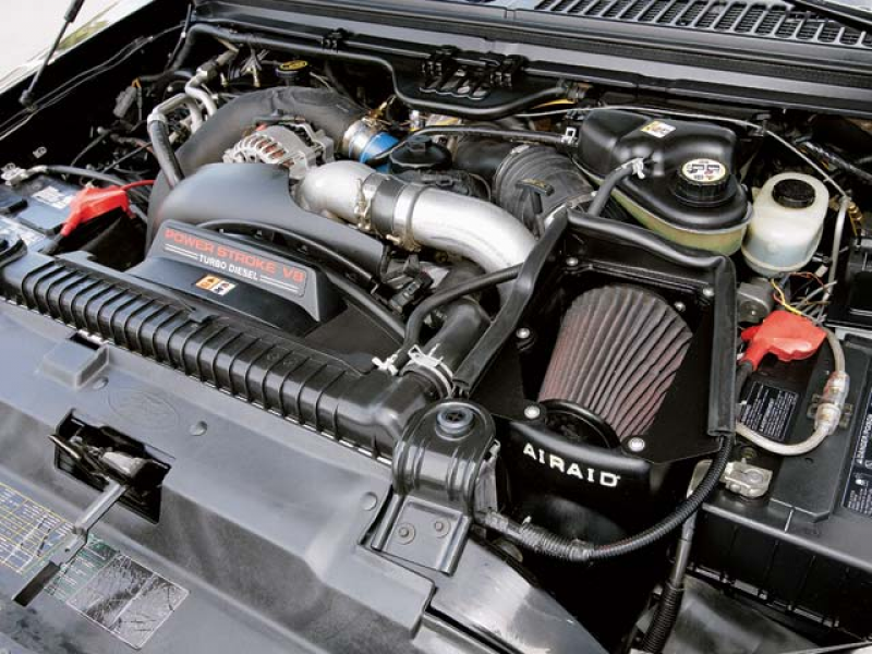 ford f550 engine compartment with several performance tweaks the f550