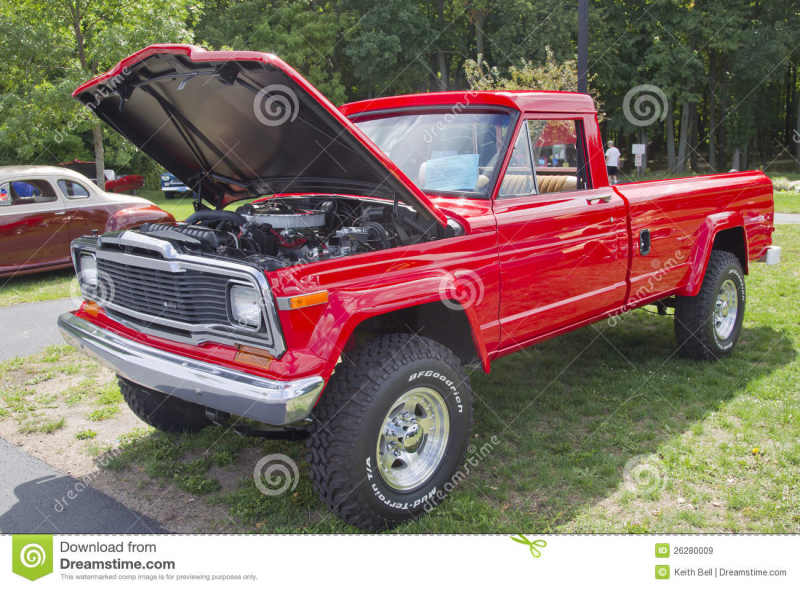 COMBINED LOCKS, WI - AUGUST 18: A red 1979 Jeep Pickup truck at the ...